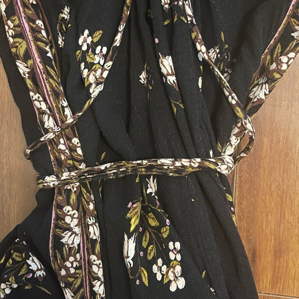 Free People Nouveau Black Tan Floral print Handkerchief Hem Maxi Dress Viscose M - Picture 4 of 11